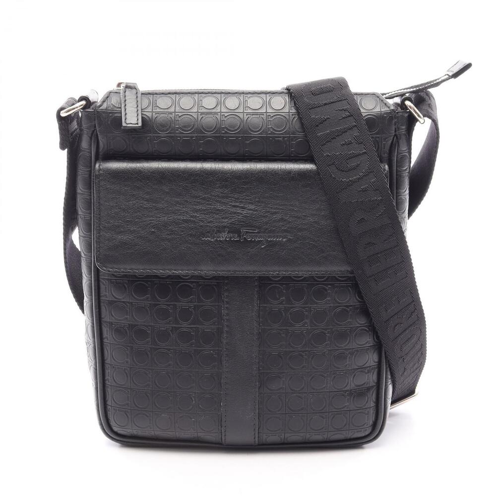Salvatore Ferragamo Gancini Leather Shoulder Bag Black